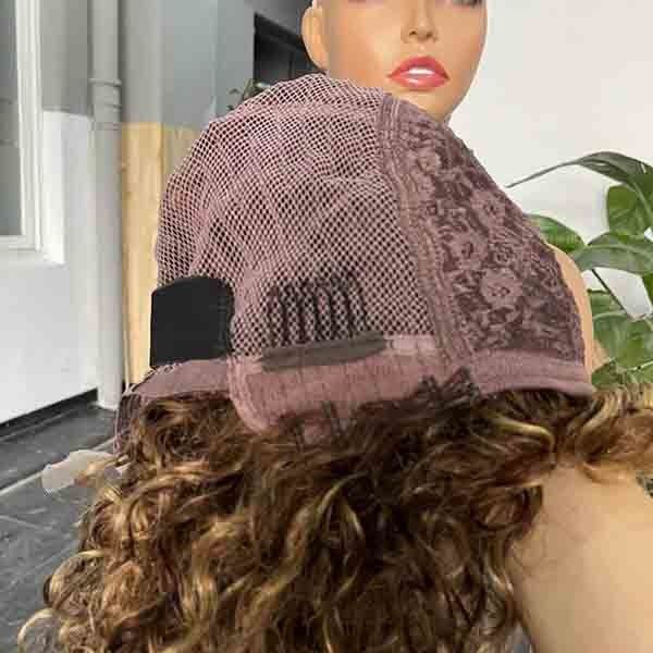 OEM Water Wave Glueless Short Human Hair Wigs Bang Bob Highlight Frontal Wig 2
