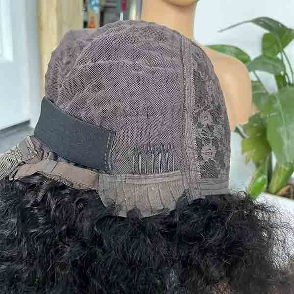 Natural Kinky Straight Water Wave Short Curly Bob Wigs Human Hair With Bangs 1