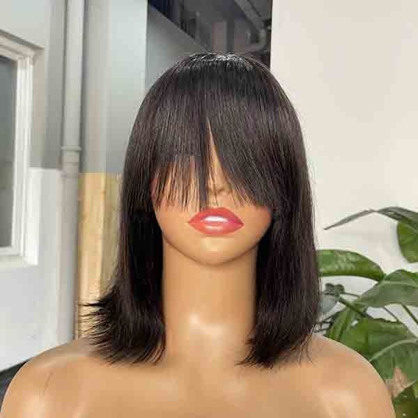 Wear And Go Short Bob Fringe Pixie Cut Lace Wig Human Hair Blunt Cut 0