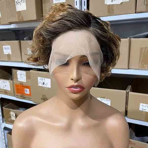 Ombre 27 Honey Blonde Pixie Short Curly Bob Wigs Human Hair Lace 1
