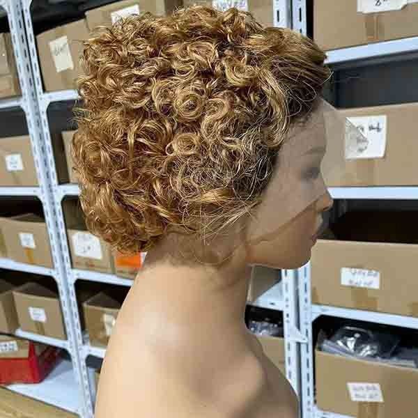 Ombre 27 Honey Blonde Pixie Short Curly Bob Wigs Human Hair Lace 0