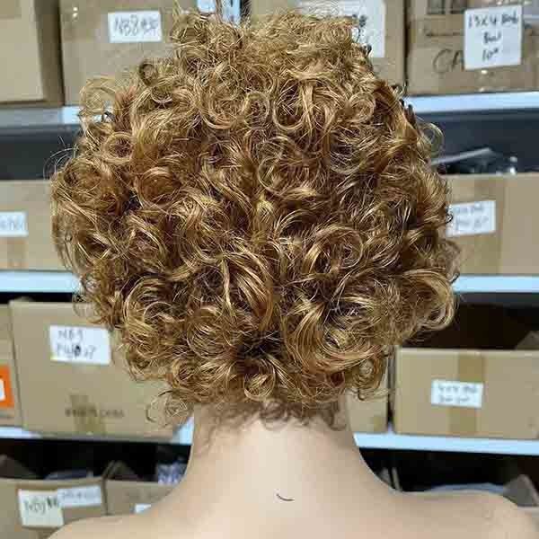 Ombre 27 Honey Blonde Pixie Short Curly Bob Wigs Human Hair Lace 3