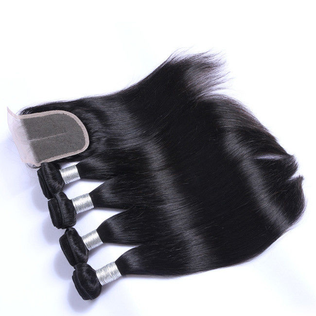 Neobeauty Brazilian Raw Virgin Hair Bundles Straight 4x4 Lace Grade 8A 0