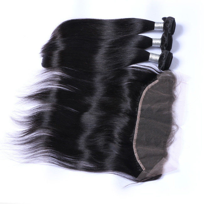 Virgin Weave Peruvian Straight Hair Bundles 10a With 13x4 Lace Frontal 0
