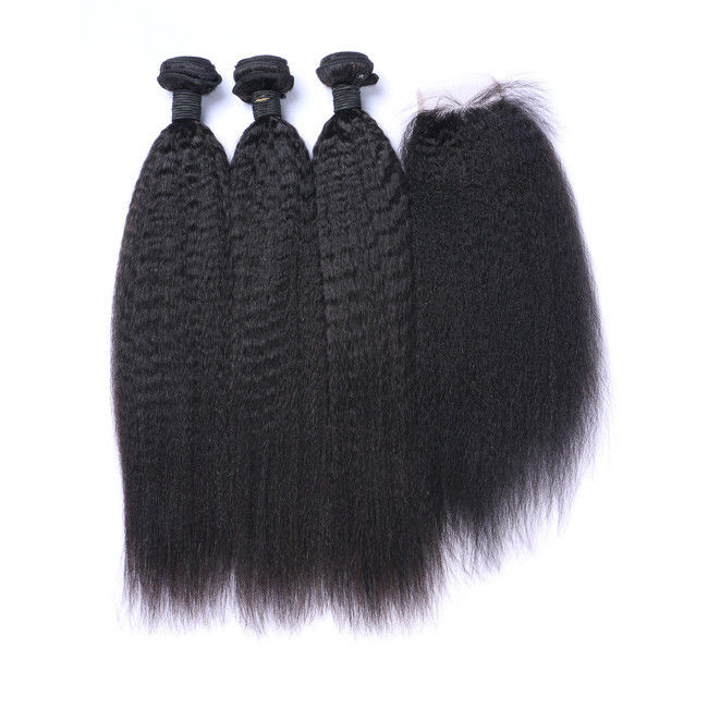 OEM Raw Kinky Yaki Straight Human Hair Bundles Weave With Frontal Closure 1