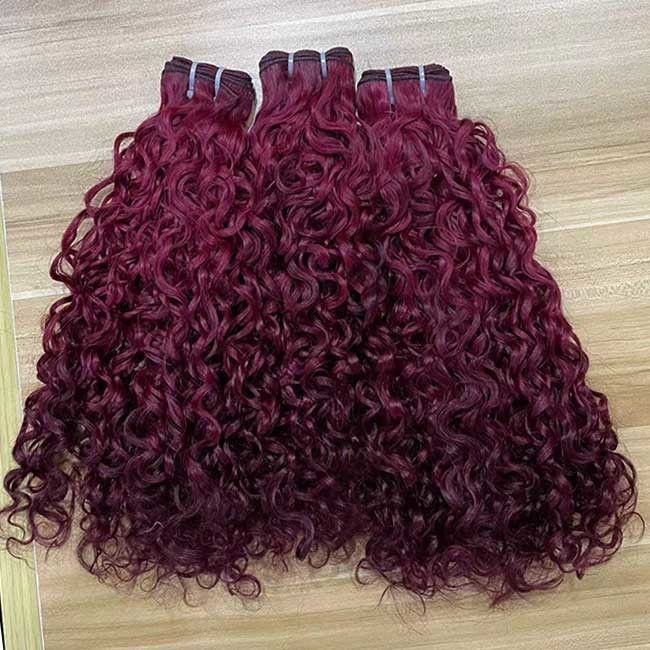 Burgundy Brazilian Virgin Cuticle Aligned Pissy Curls Hair Extension,Super Double Drawn Pixie Curl Human Hair Bundle 0