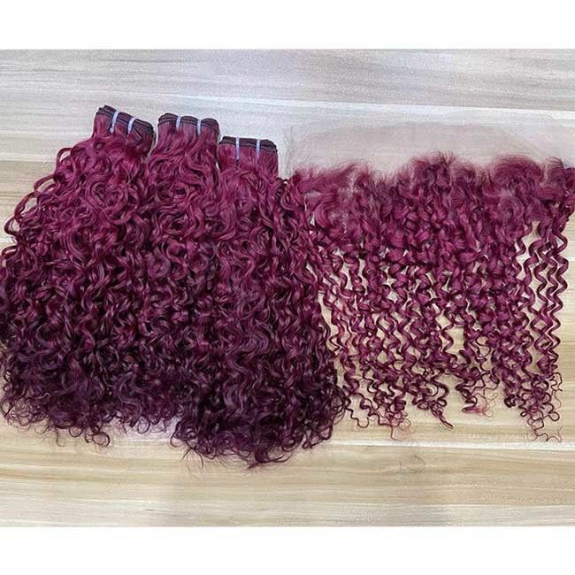 Burgundy Brazilian Virgin Cuticle Aligned Pissy Curls Hair Extension,Super Double Drawn Pixie Curl Human Hair Bundle 1