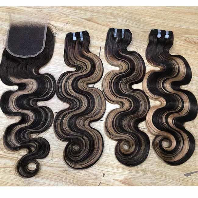 SDD Piano Color Body Wave Human Hair Bundles Highlight Single Donor Raw Hair Super Double Drawn Vietnamese Hair Bundles 1