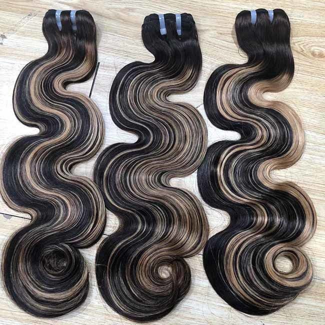 SDD Piano Color Body Wave Human Hair Bundles Highlight Single Donor Raw Hair Super Double Drawn Vietnamese Hair Bundles 0