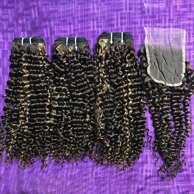 Highlight Color Brazilian Virgin Cuticle Aligned Pissy Curls Hair Extension, Double Drawn Pixie Curl Human Hair Bundles 1