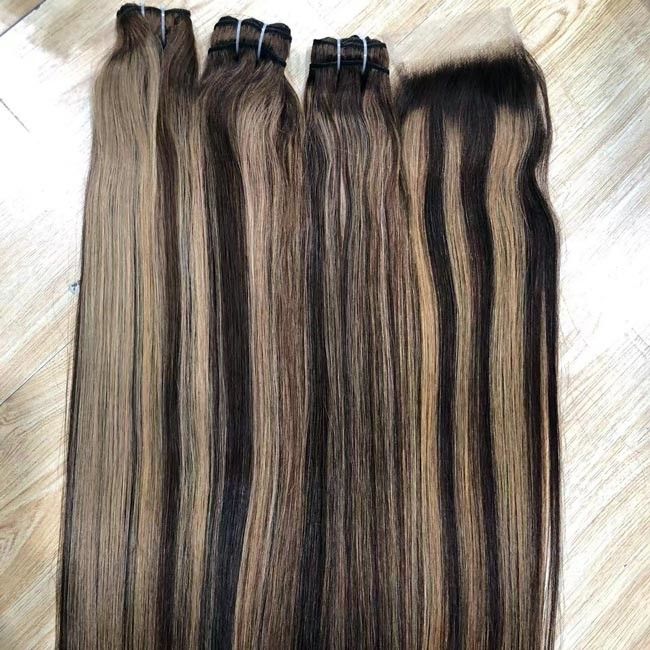 Wholesale #P4-27 Highlight Funmi Curl Indian Hair Double Drawn Hair Bundle Peruvian Brazilian Straight Human Hair 0