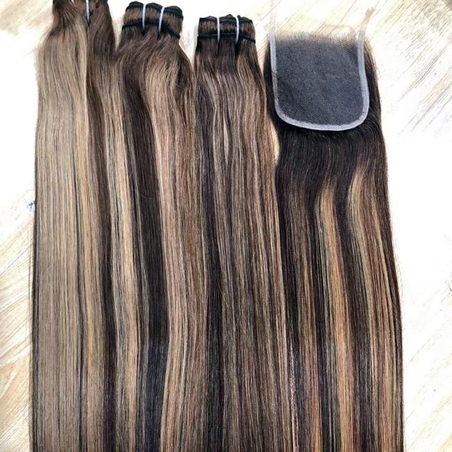 Wholesale #P4-27 Highlight Funmi Curl Indian Hair Double Drawn Hair Bundle Peruvian Brazilian Straight Human Hair 1