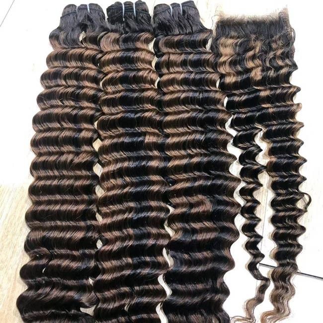 Nigerian 12A Grade Cuticle Aligned Mink Unprocessed Pixie Curl Vietnam Double Drawn Raw Virgin Hair Highlight Deep Wave 0