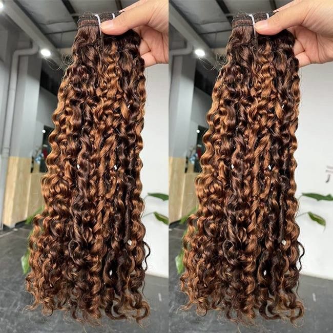 12A Super Double Drawn Highlight Pissy Curl Raw Human Hair Bundle Vendors with 2x6 Kim K closure 0