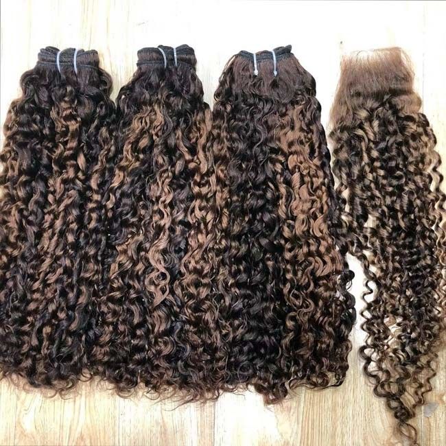 12A Super Double Drawn Highlight Pissy Curl Raw Human Hair Bundle Vendors with 2x6 Kim K closure 2
