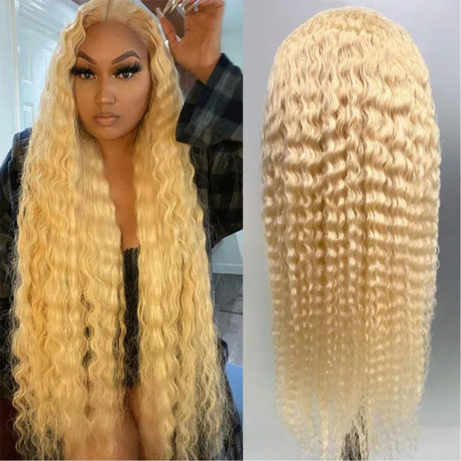 Blonde 613 Deep Wave Wig Human Hair Wig Brazilian Virgin Cuticle Aligned 4