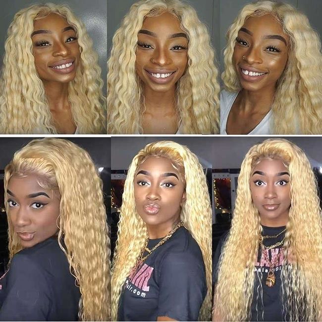Blonde 613 Deep Wave Wig Human Hair Wig Brazilian Virgin Cuticle Aligned 8
