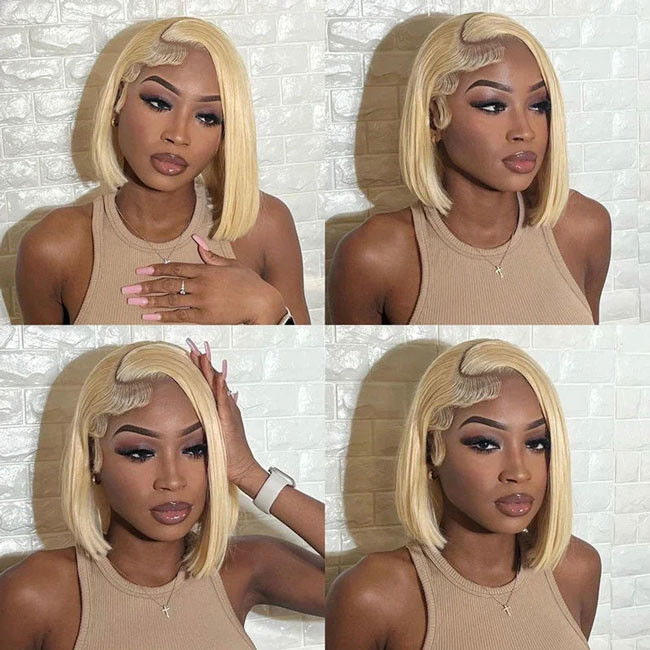 Brazilian Straight Human Hair 613 Blonde Wig Lace Natural Black Short Straight Bob 3