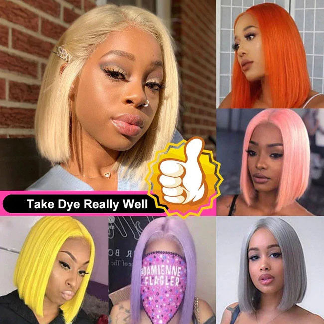 Brazilian Straight Human Hair 613 Blonde Wig Lace Natural Black Short Straight Bob 6